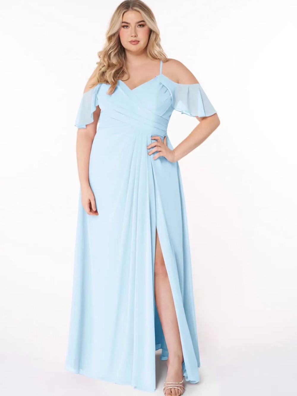 Sky Blue Off-Shoulder Chiffon Bridesmaid Dress